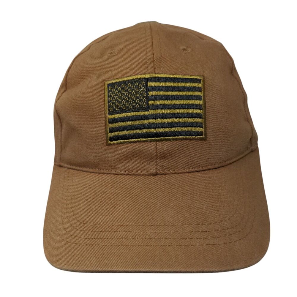 USA Flag Voodoo Tactical Strapback Hat Brown OSFA Adjustable Patriotic 6 Panel